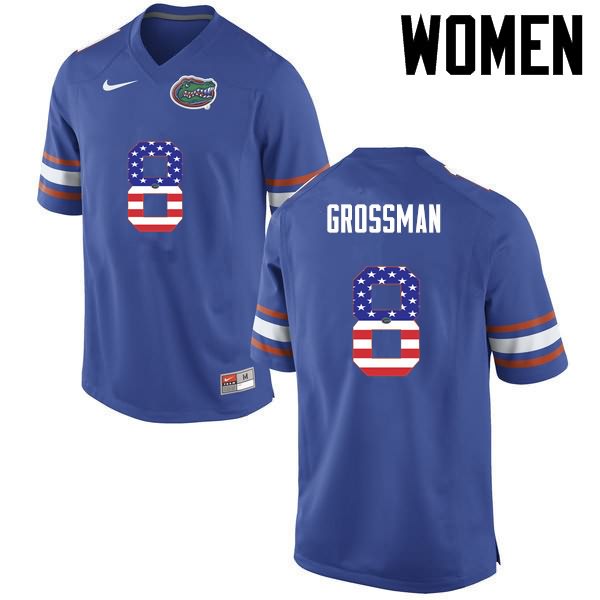 Women's NCAA Florida Gators Rex Grossman #8 Stitched Authentic USA Flag Fashion Nike Blue College Football Jersey UJJ4565CH